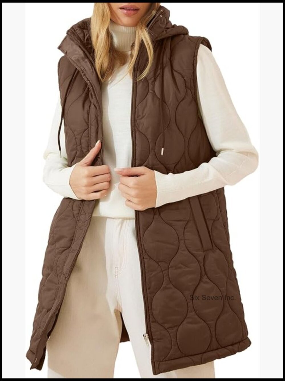 Long Puffer Vest Sleeveless Hooded Lightweight Quilted Jacket Winter Warm Zip